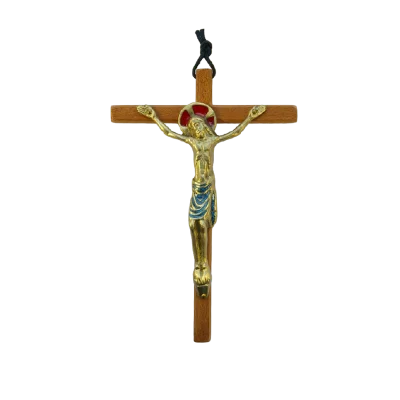 Christ en bronze émaillé, sur croix de bois – 19 cm – 0152