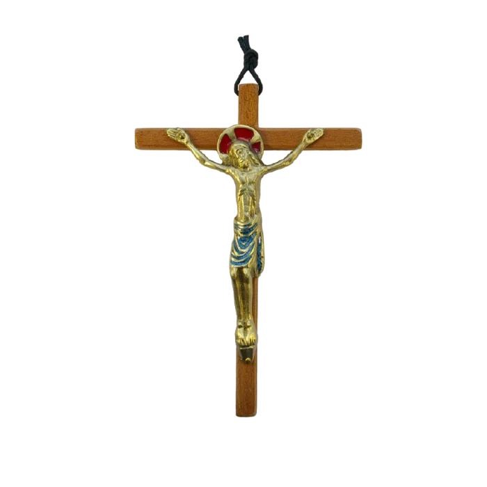 Christ en bronze émaillé, sur croix de bois – 19 cm – 0152
