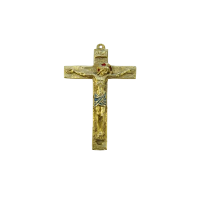 Christ sur croix latine en bronze émaillé – 14 cm – 0116