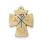 Alpha & Oméga, Chrisme sur croix en bronze émaillé