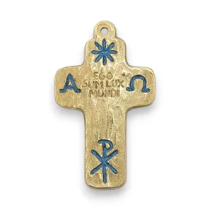 Croix murale latine arrondie, étoile et symboles émaillés – 9,5 cm – L22