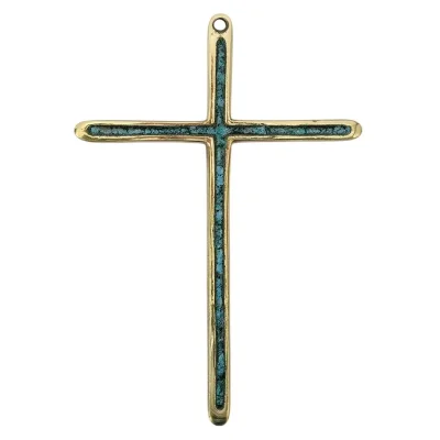 Croix Latine Fine de Communion en Bronze Émaillé – 14,5 cm – 0188