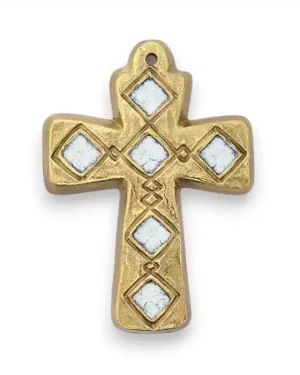 Motif médiéval sur croix en bronze émaillé – 9,5 cm – L26
