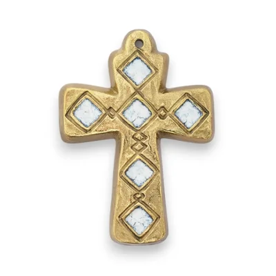 Motif médiéval sur croix en bronze émaillé – 9,5 cm – L26