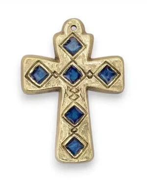 Motif médiéval sur croix en bronze émaillé – 9,5 cm – L26