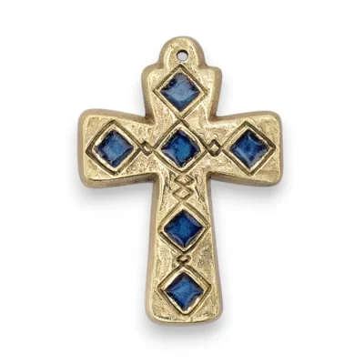 Motif médiéval sur croix en bronze émaillé – 9,5 cm – L26