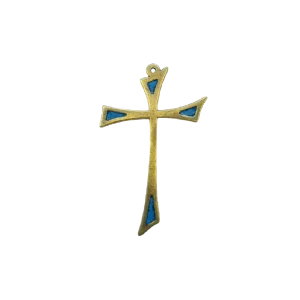 Croix murale, forme pattée asymétrique, bronze émaillé – 14 cm – L15