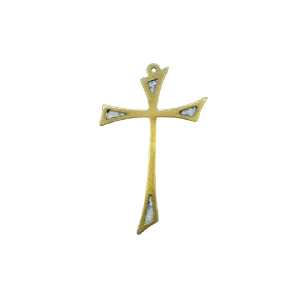 Croix murale, forme pattée asymétrique, bronze émaillé – 14 cm – L15