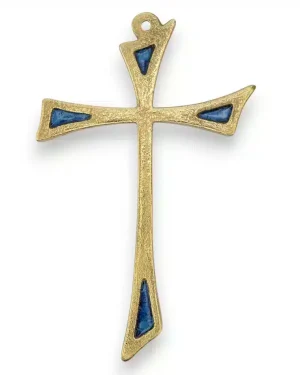 Croix murale, forme pattée asymétrique, bronze émaillé – 10 cm – L13