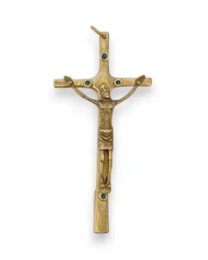 Christ patiné, monté sur croix émaillée, en bronze – 9,2 cm – B11-945