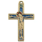Crucifix - Bronze émaillé - 11 cm - bleu
