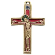 Crucifix - Bronze émaillé - 11 cm - rouge