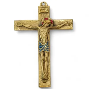 Christ sur croix latine en bronze émaillé – 14 cm – 0116