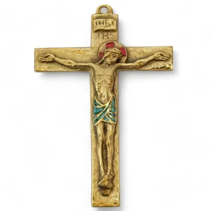 Christ sur croix latine en bronze émaillé – 14 cm – 0116