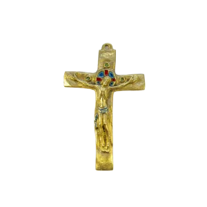 Crucifix en bronze, Christ sur croix émaillée romane INRI – 15,5 cm – 062