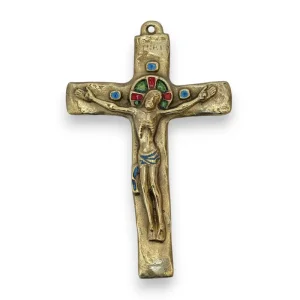 Crucifix en bronze, Christ sur croix émaillée romane INRI – 15,5 cm – 062