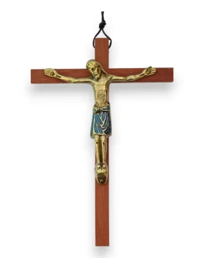Crucifix en bronze émaillé, sur croix de bois – 18 cm – 170