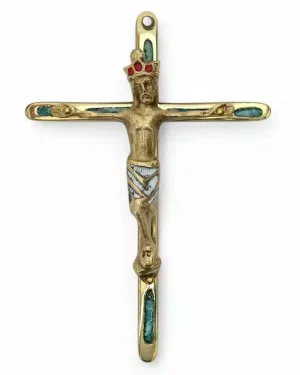 Crucifix mural Christ en Majesté Couronné en bronze émaillé – 0188-130 – 14,5 cm