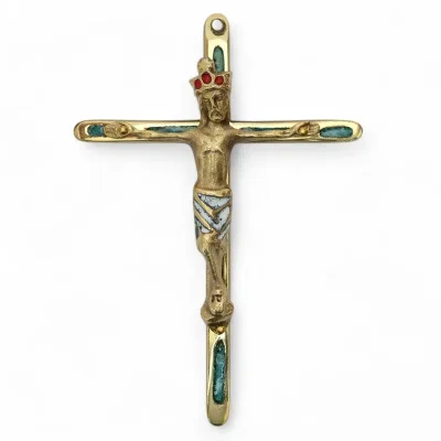 Crucifix mural Christ en Majesté Couronné en bronze émaillé – 0188-130 – 14,5 cm