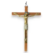 Christ en bronze émaillé sur croix de bois