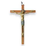Christ en bronze émaillé sur croix de bois