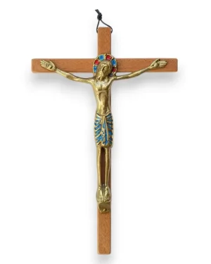 Christ Bronze émaillé sur croix bois – 25,5 cm – 031