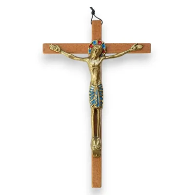 Christ Bronze émaillé sur croix bois – 25,5 cm – 031