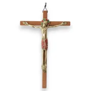 Christ en bronze émaillé sur croix de bois