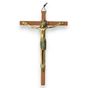 Christ en bronze émaillé sur croix de bois