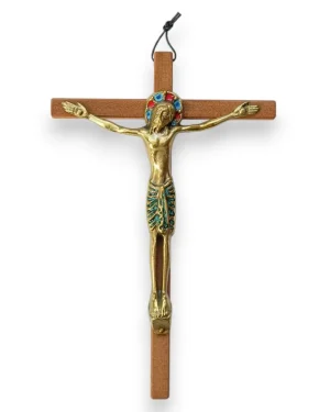 Christ Bronze émaillé sur croix bois – 25,5 cm – 031