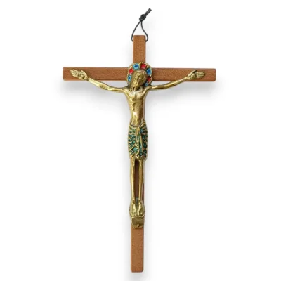 Christ Bronze émaillé sur croix bois – 25,5 cm – 031