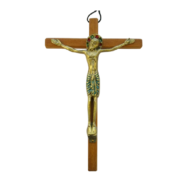 Christ Bronze émaillé sur croix bois – 25,5 cm – 031