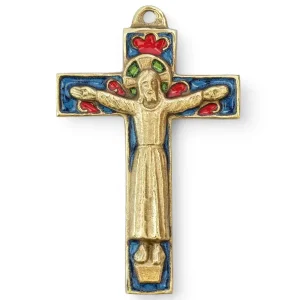 Christ roman en bronze et croix émaillée, 4 couleurs – 12 cm – 0145