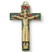 Christ roman en bronze et croix émaillée - vert