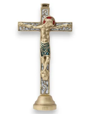 Crucifix sur socle – Bronze émaillé – 26 cm – 04SOCLE