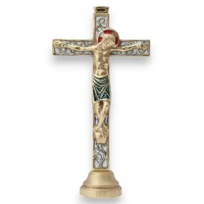 Crucifix sur socle – Bronze émaillé – 26 cm – 04SOCLE