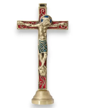 Crucifix sur socle – Bronze émaillé – 26 cm – 04SOCLE