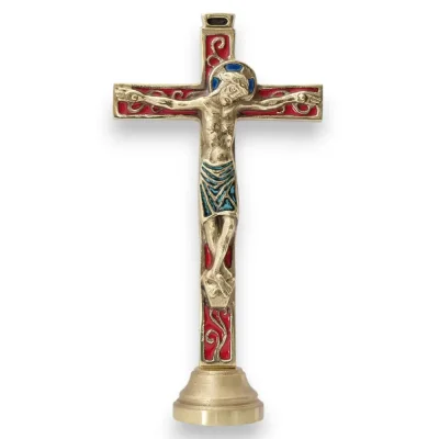 Crucifix sur socle – Bronze émaillé – 26 cm – 04SOCLE