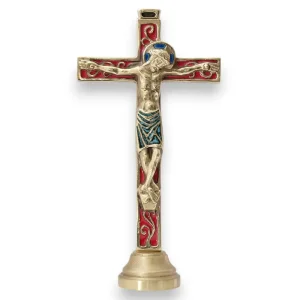 Crucifix sur socle – Bronze émaillé – 26 cm – 04SOCLE