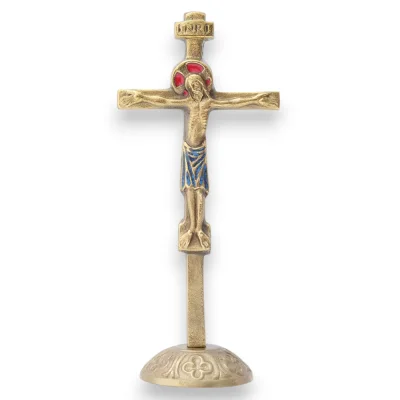 Crucifix sur socle, bronze émaillé – 17 cm – 0135