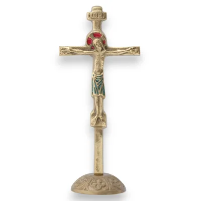 Crucifix sur socle, bronze émaillé – 17 cm – 0135