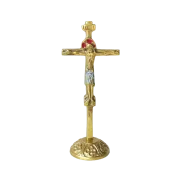 Crucifix sur socle, bronze émaillé
