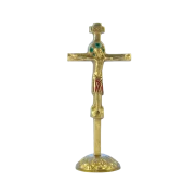 Crucifix sur socle, bronze émaillé