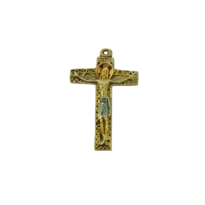 Crucifix travaillé en bronze émaillé, d’inspiration médiévale – 12 cm – 10