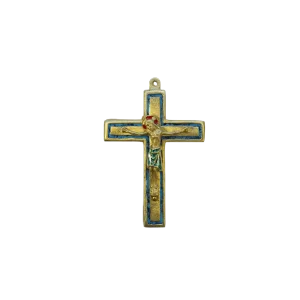 Double croix émaillée avec Christ – 12 cm – 955/800