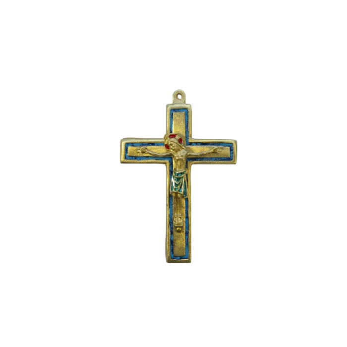 Double croix émaillée avec Christ – 12 cm – 955/800