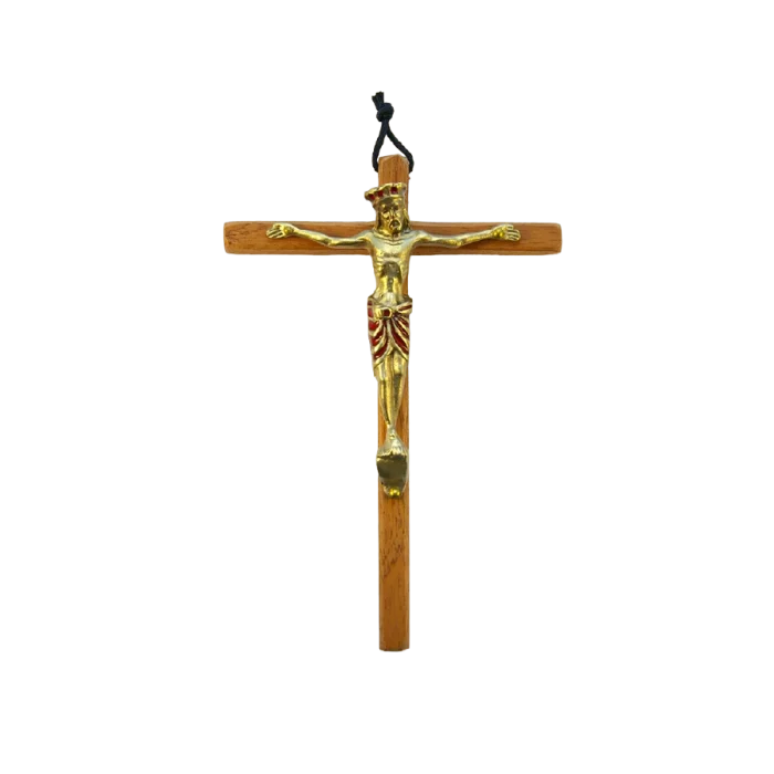 Jésus-Christ en Majesté, crucifix couronné sur croix de bois – 18 cm – 110