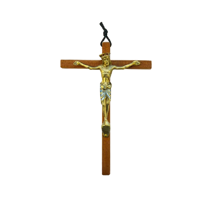Jésus-Christ en Majesté, crucifix couronné sur croix de bois – 18 cm – 110