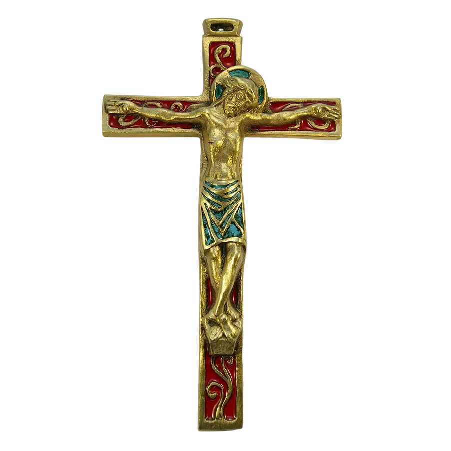 Crucifix - Bronze émaillé - 23 cm - ROUGE 04 - Les Tailleurs d'Images