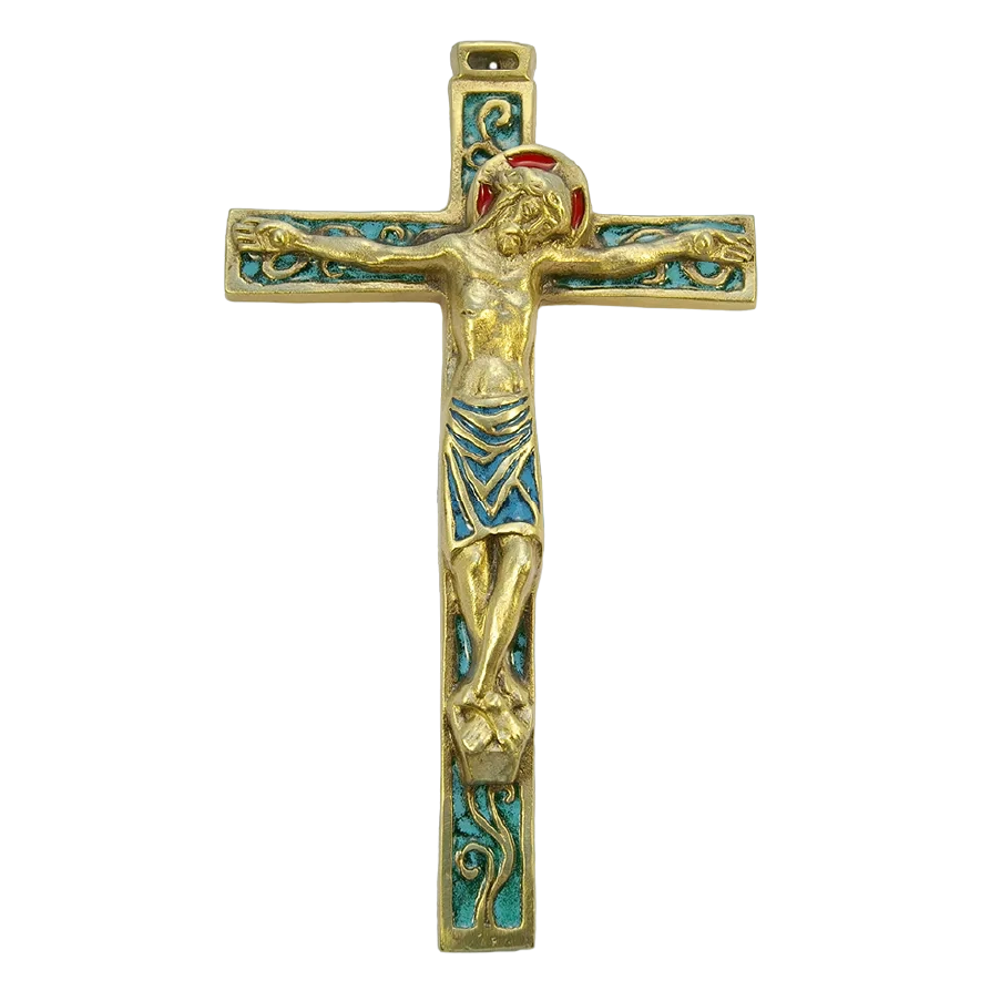 Crucifix - Bronze émaillé - 23 cm - VERT - Les Tailleurs d'Images